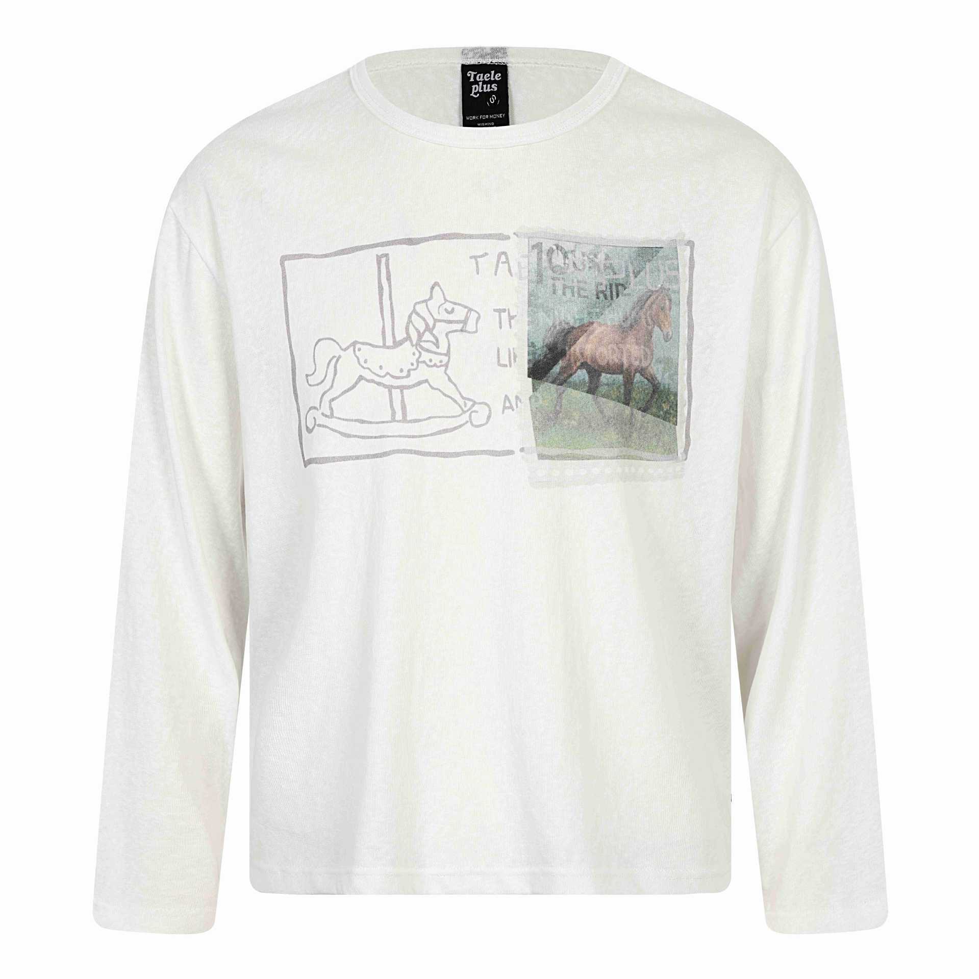 Unisex Long-Sleeve Printed Shirt Made of Cotton Blend with Vintage Horse Design Chichicherry