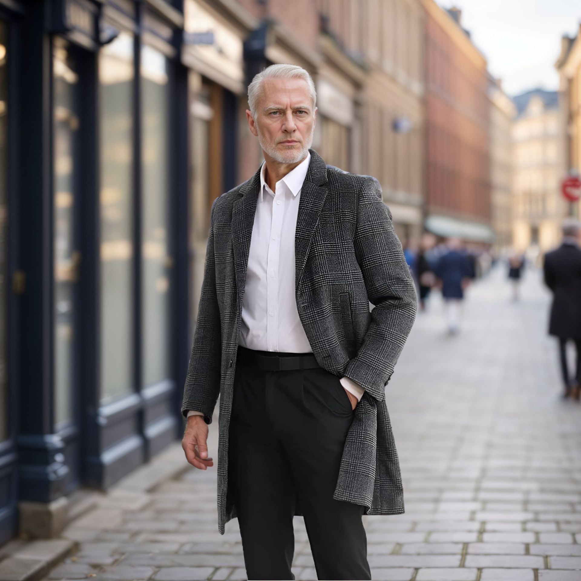 Men's Glencheck Wool Blend Coat with Quilted Thermal Lining and Slim Silhouette Chichicherry