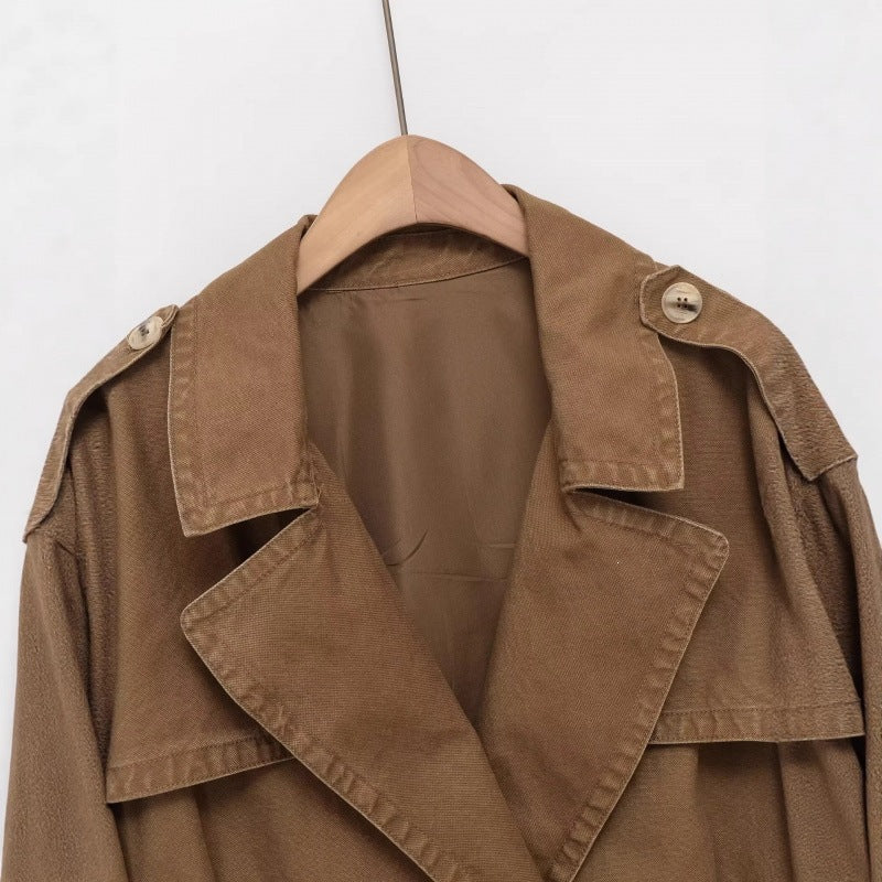 Women's Short Cut Utility Jacket in Field Style with Wide Lapels and Tailored Waistband Chichicherry