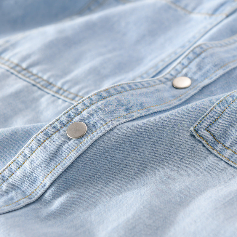Men's vintage denim shirt jacket in overshirt look with press studs and contrast stitching Chichicherry