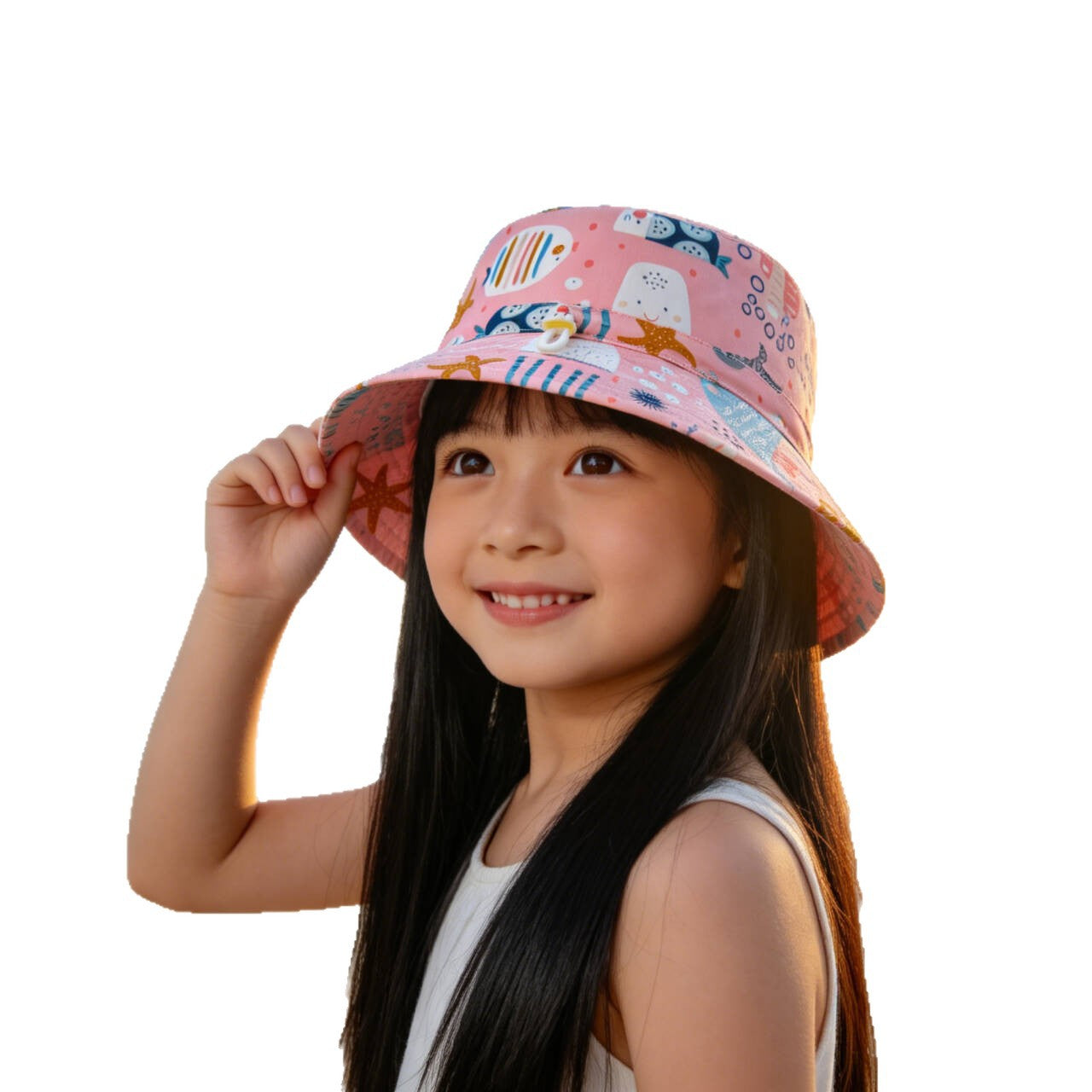 Unisex children's sun hat with reversible design, chin strap, and high UV protection Chichicherry