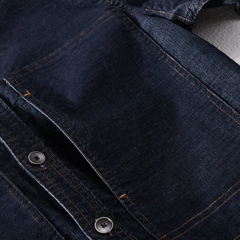 Men's Structured Denim Twill Overshirt Jacket with Large Patch Pockets Chichicherry