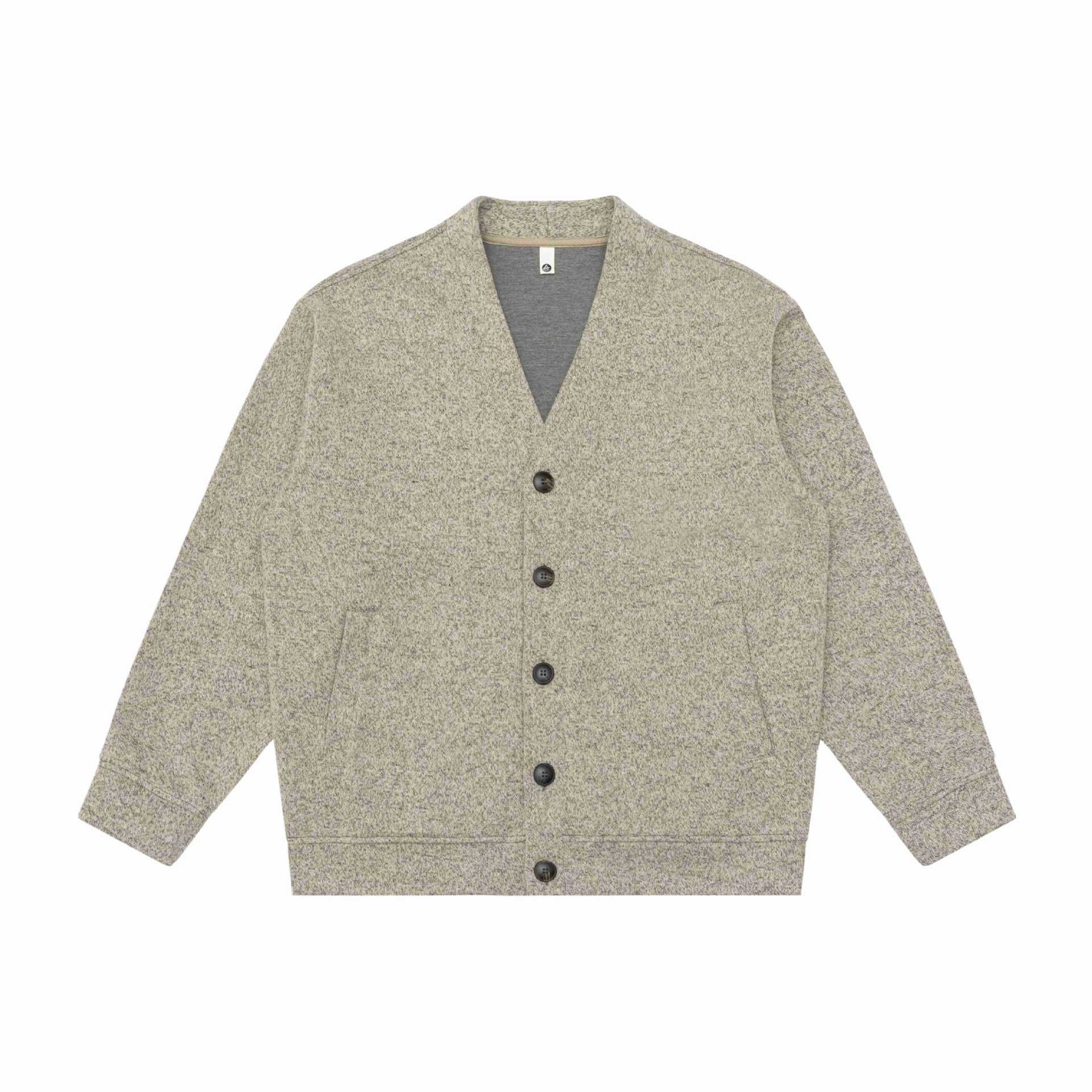 Unisex V-neck cardigan with textured knit and patch pockets Chichicherry