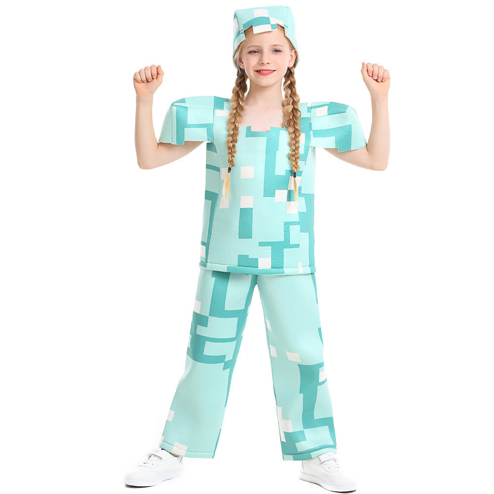 Girls Minecraft Costume with Geometric Pattern and Casual Fit Chichicherry