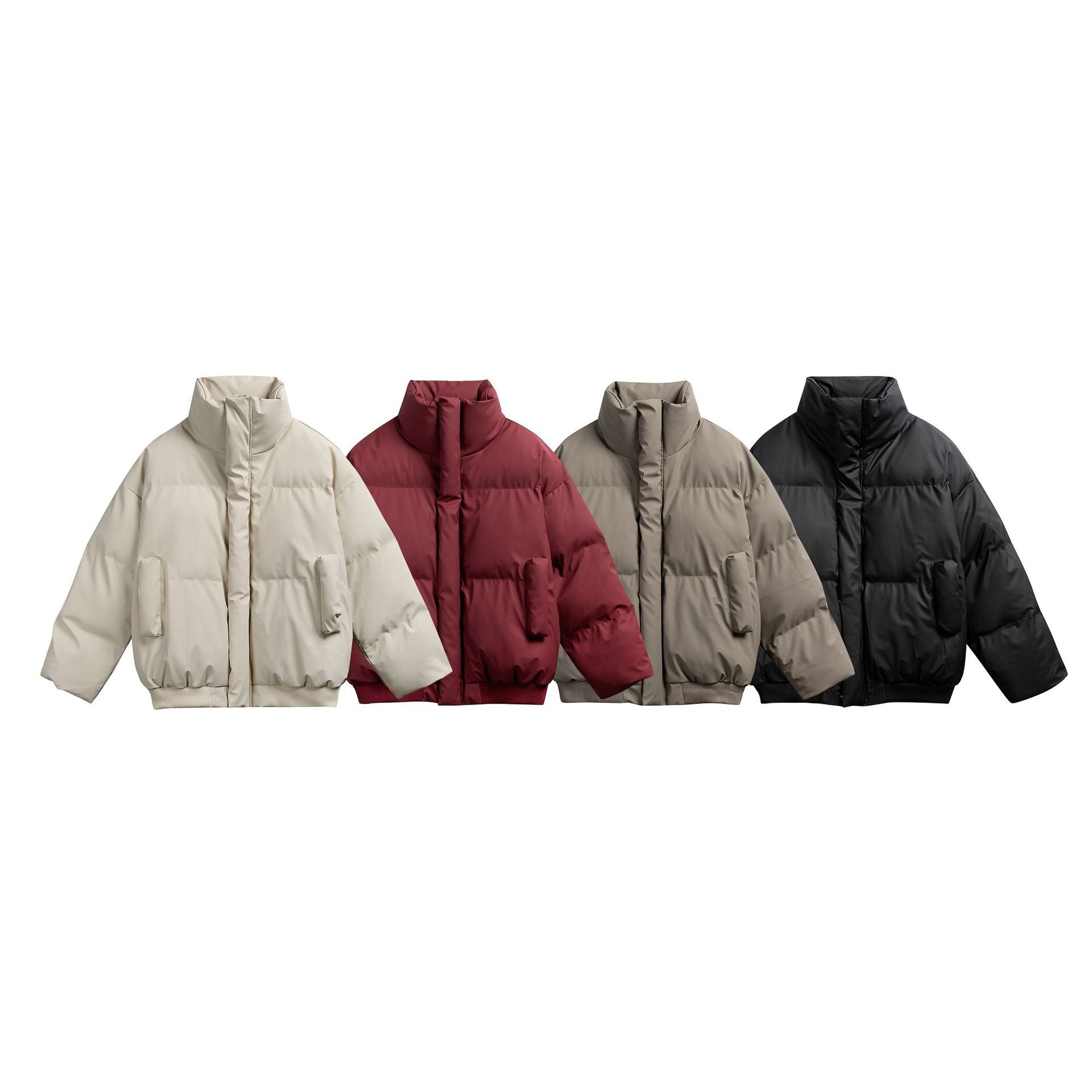 Women short-cut padded quilted bomber jacket with high stand-up collar and patch pockets Chichicherry