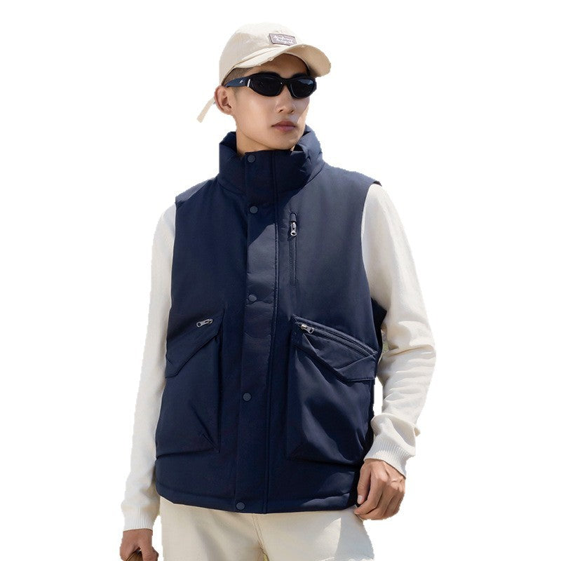 Men's quilted vest with high stand-up collar and multifunctional zip pockets Chichicherry