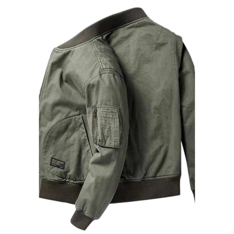 Herren Baumwoll-Canvas Bomberjacke mit Ärmeltasche und Rippbündchen Chichicherry