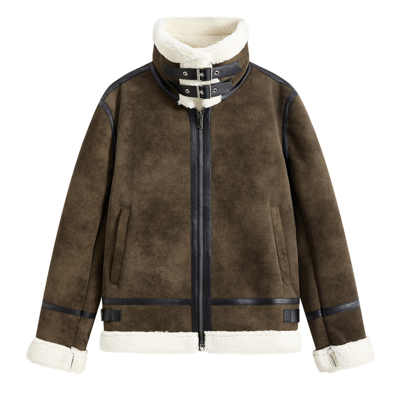 Men's Padded Aviator-Style Flight Jacket with Stand-Up Collar and Double Strap Chichicherry