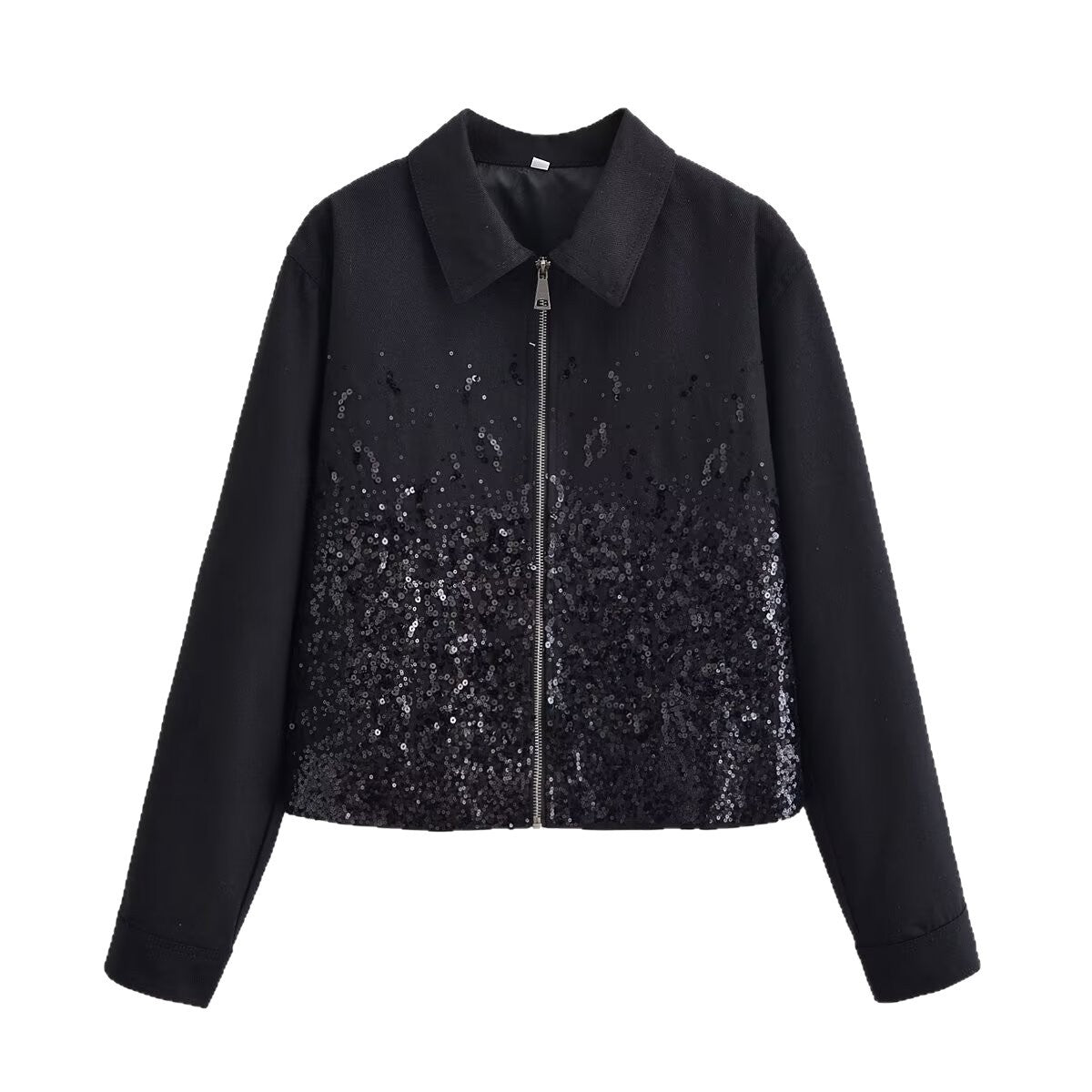 Women's short jacket with full-length zipper and gradient sequin trim Chichicherry