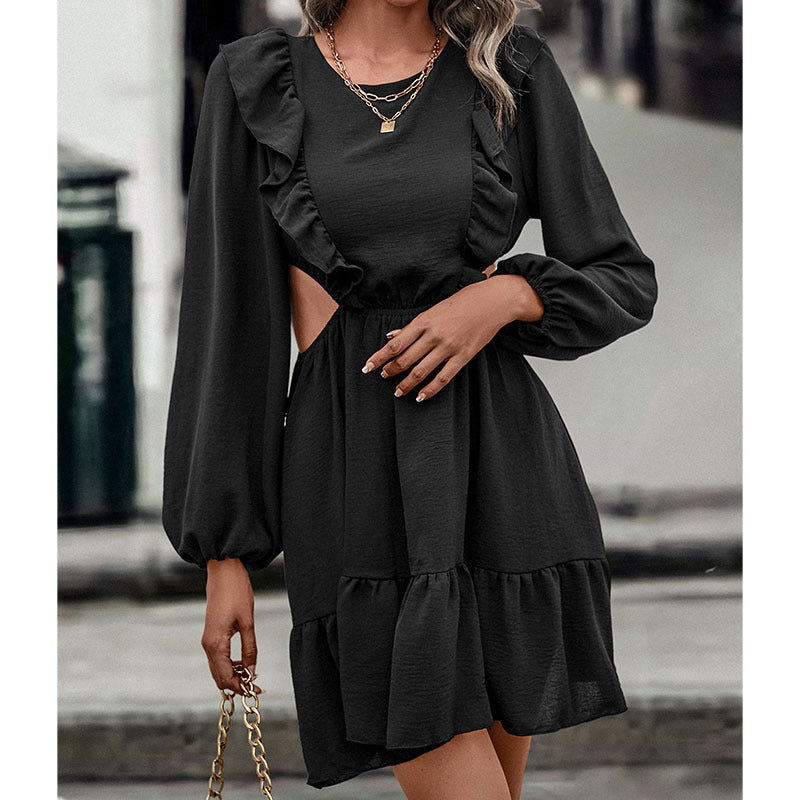 Women's short dress with cut-outs, ruffle detail & balloon sleeves Chichicherry
