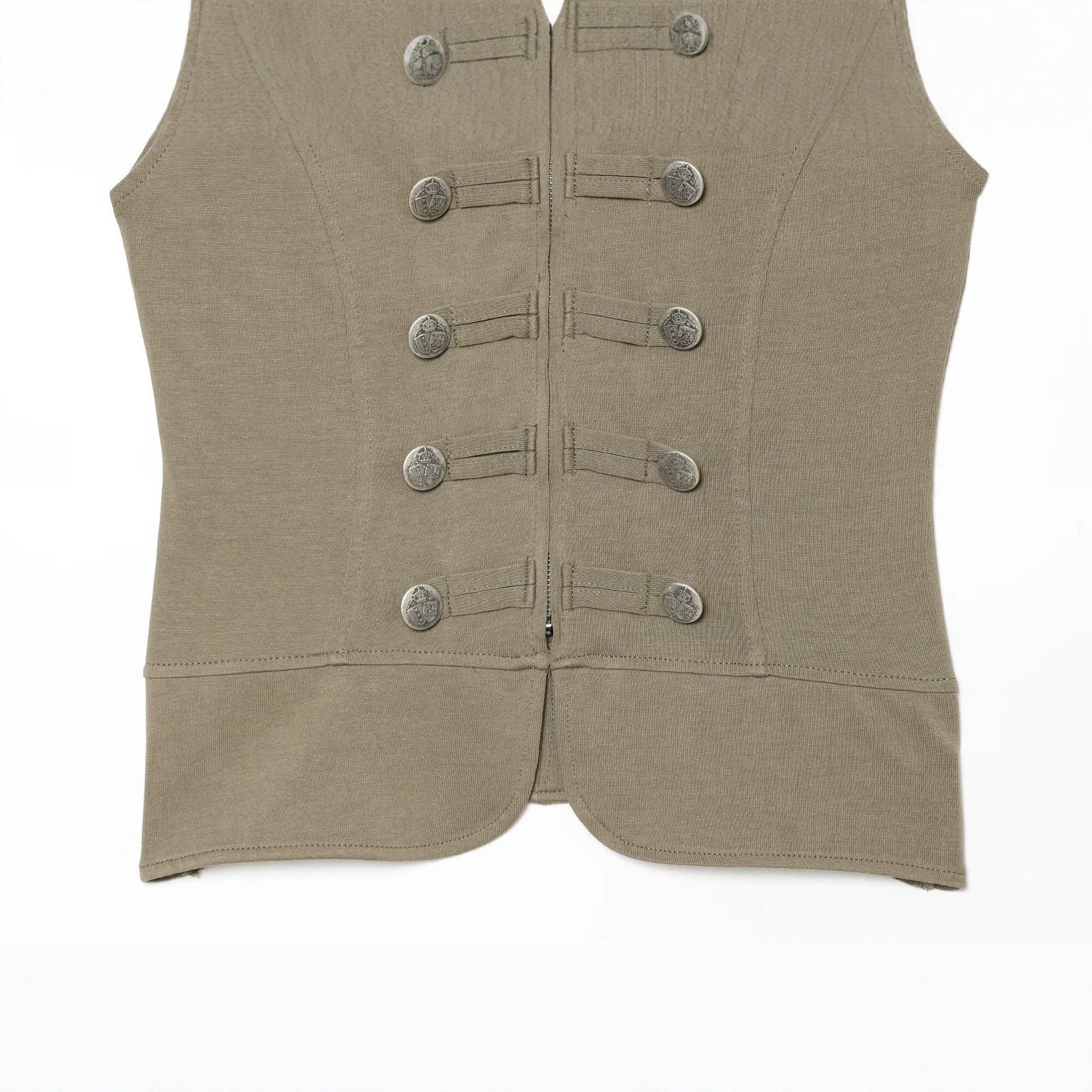 Women’s short-sleeved military-inspired vest with decorative straps and metal buttons Chichicherry