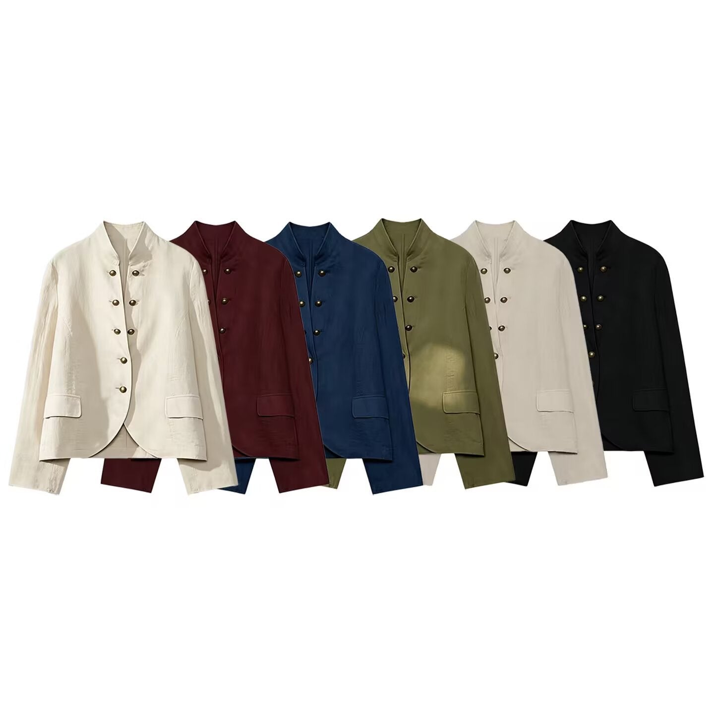 Women's short blazer in military style with stand-up collar and decorative metal buttons Chichicherry