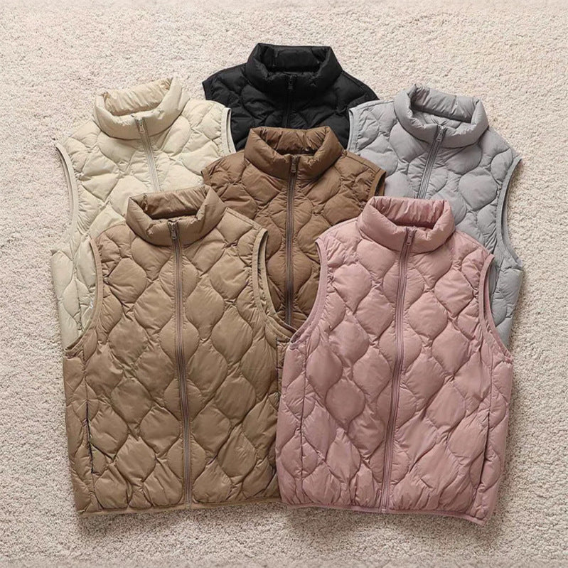 Women's ultralight quilted vest in drop stitch design with high stand-up collar Chichicherry