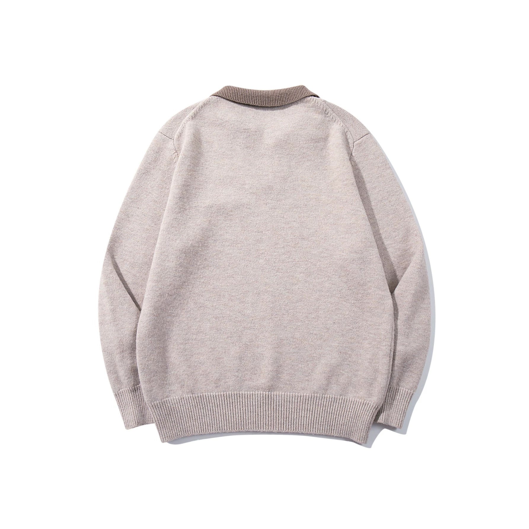 Men's Boxy Knit Sweater with Polo Collar and V-Inset Chichicherry