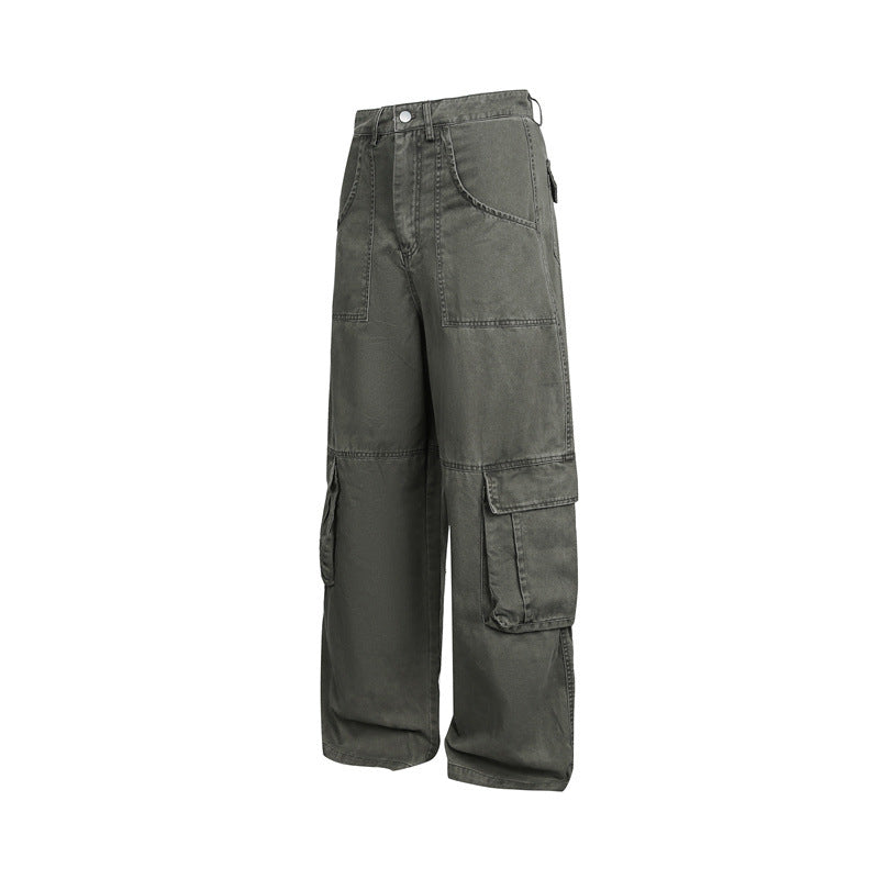 Women's High-Waist Cargo Pants in Wide-Leg Style with Patch Flap Pockets and Distinctive Seam Details Chichicherry