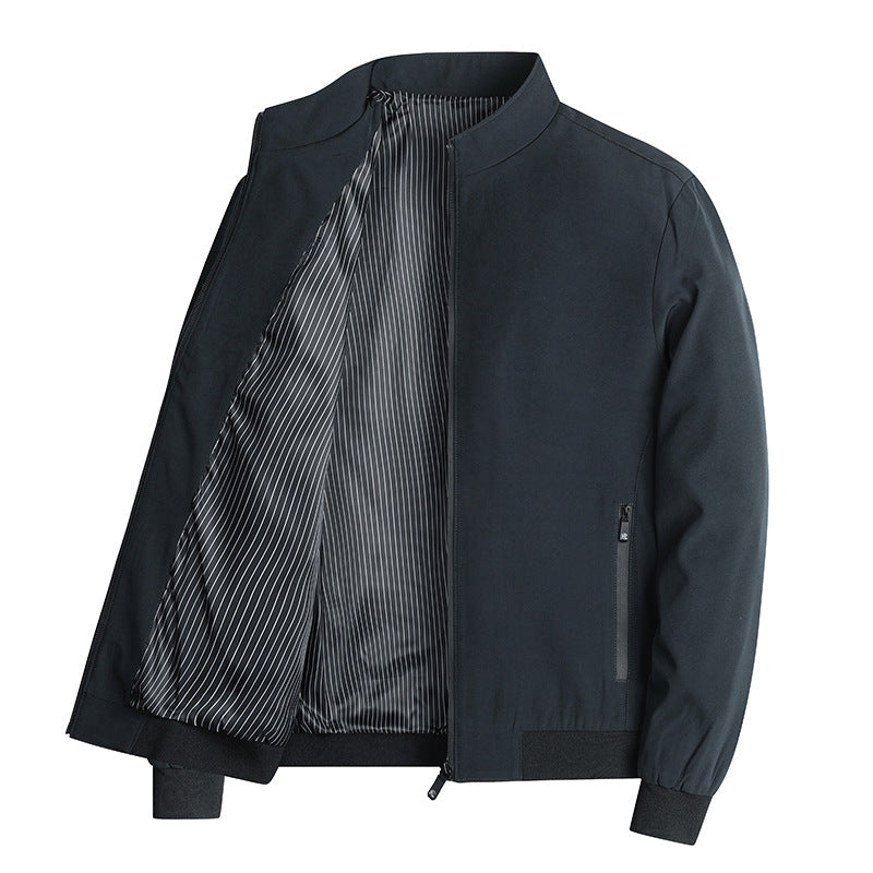 Men's lightweight blouson jacket with stand-up collar, striped lining, and zippered pockets Chichicherry