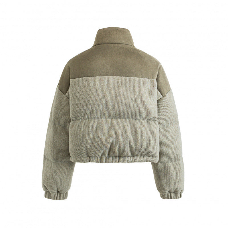 Women's Short Quilted Stand Collar Jacket with Drawstring, Waffle Texture and Boxy Silhouette Chichicherry