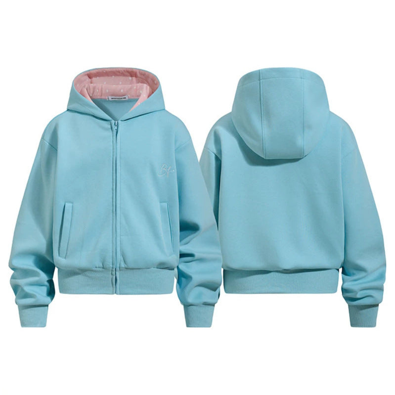 Women's Cropped Hoodie Sweat Jacket with Zipper, Lined Hood and Ribbed Cuffs Chichicherry