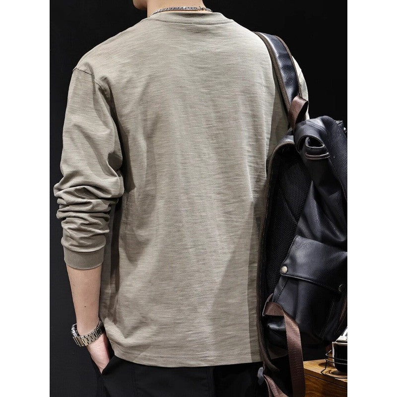 Herren Langarmshirt aus Baumwollmix mit subtiler Waschstruktur und Rundhalsausschnitt Chichicherry
