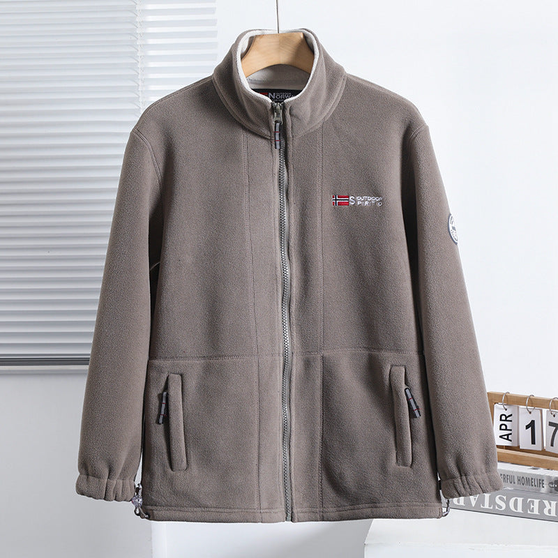 Men's fleece jacket with stand-up collar, full-length zipper, and insert pockets Chichicherry
