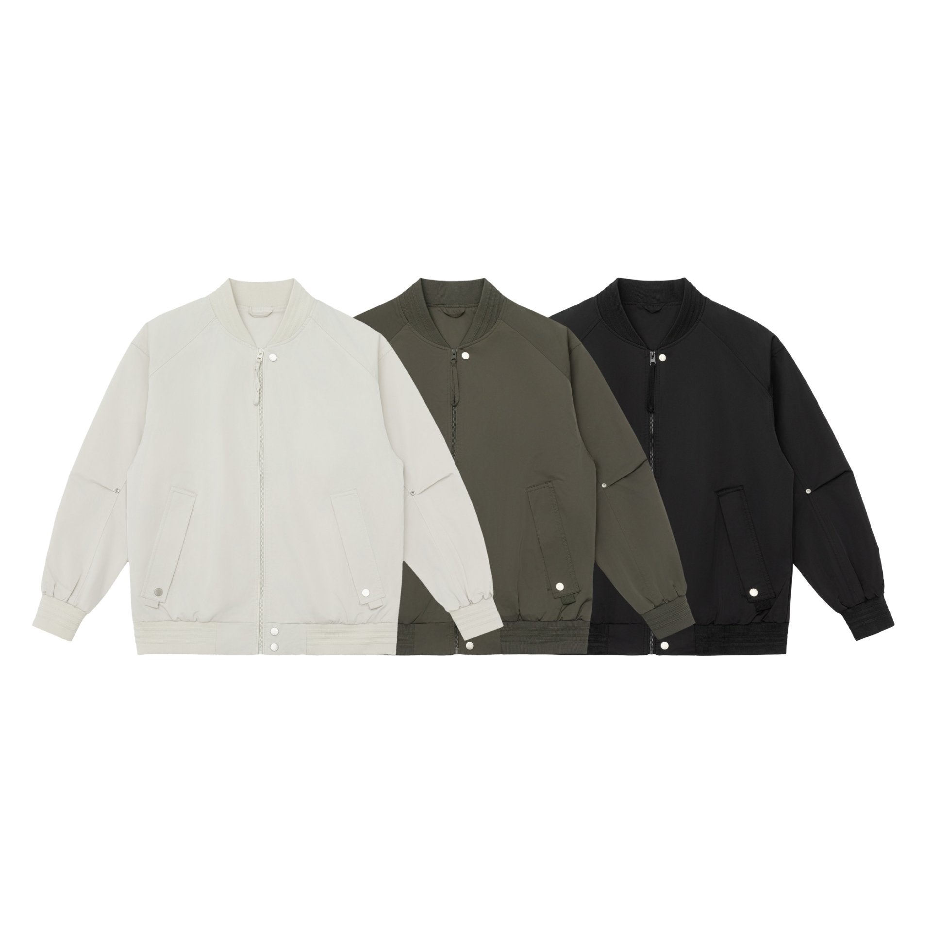 Men's Boxy Bomber Jacket with Stand-Up Collar, Concealed Zippers and Flap Pockets Chichicherry