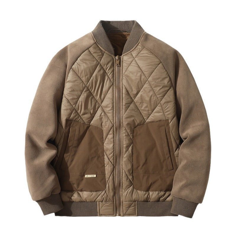 Men's Quilted Bomber Jacket with Fleece Sleeves and Utility Pockets Chichicherry