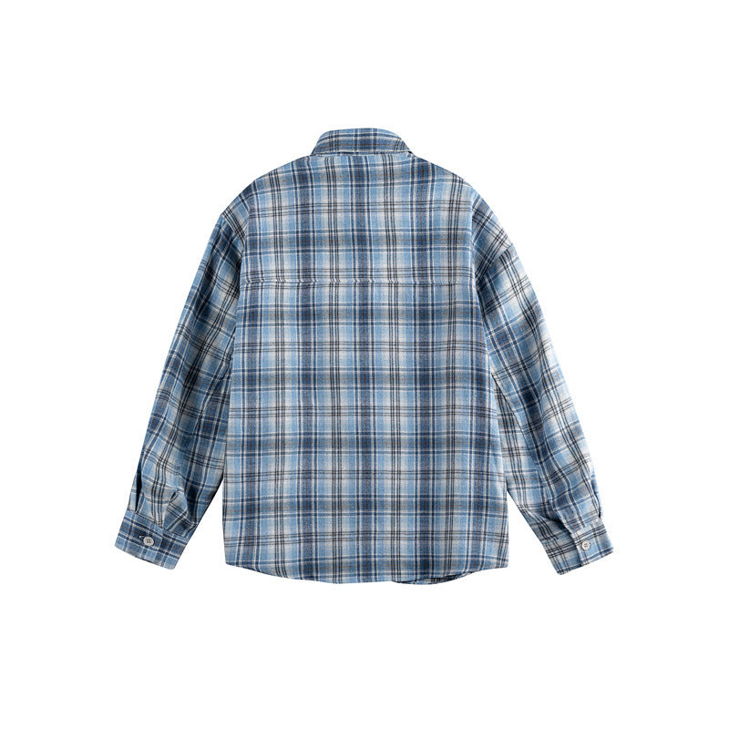 Women's Loose Checkered Shirt Blouse in Boxy Relaxed Fit with Patch Chest Pocket and Fine Embroidery Chichicherry