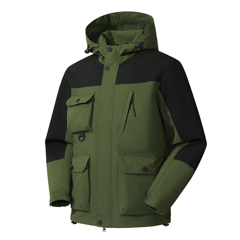 Men's Technical Utility Field Jacket with Hood, Multiple Pockets and Wind-Resistant Shell Chichicherry