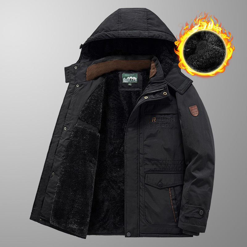 Men's warming padded hooded parka with continuous teddy fleece lining and utility pockets Chichicherry