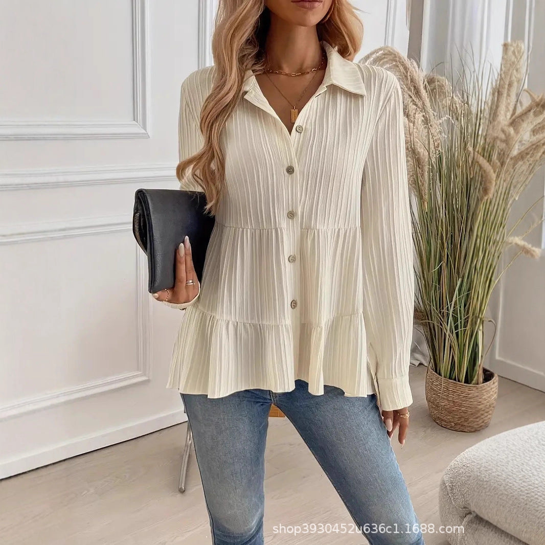 Women's Layered Shirt Blouse Tunic with Collar and Button Placket Chichicherry