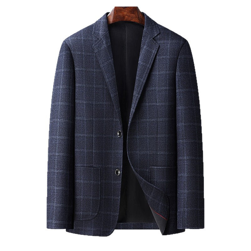 Men's Checked Business Blazer made of Wool Blend with Light Stretch and Patch Pockets Chichicherry
