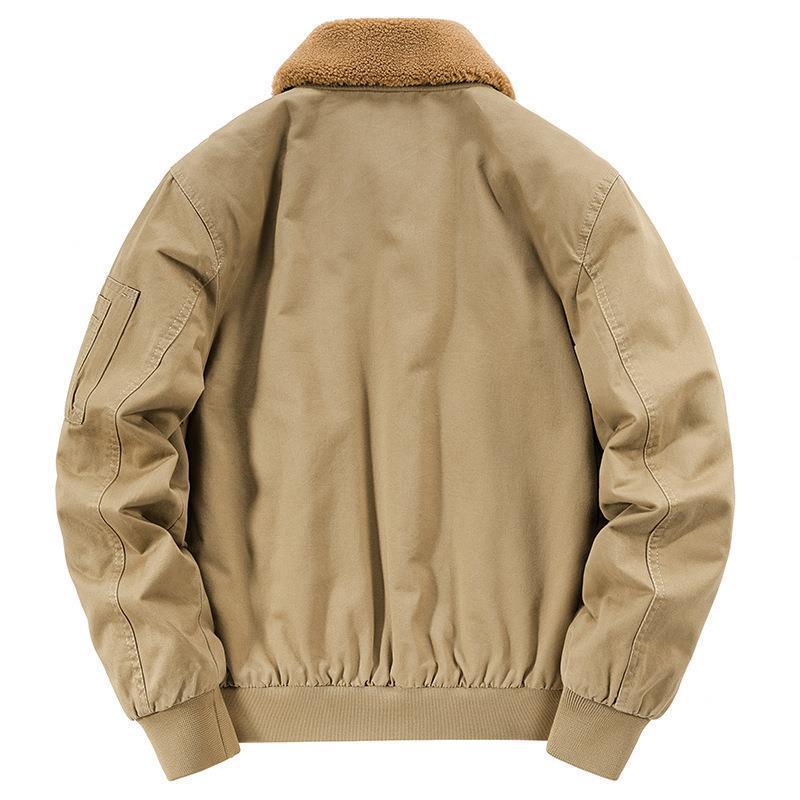 Men's Canvas Bomber Jacket with Quilted Thermal Lining and Teddy Collar Chichicherry