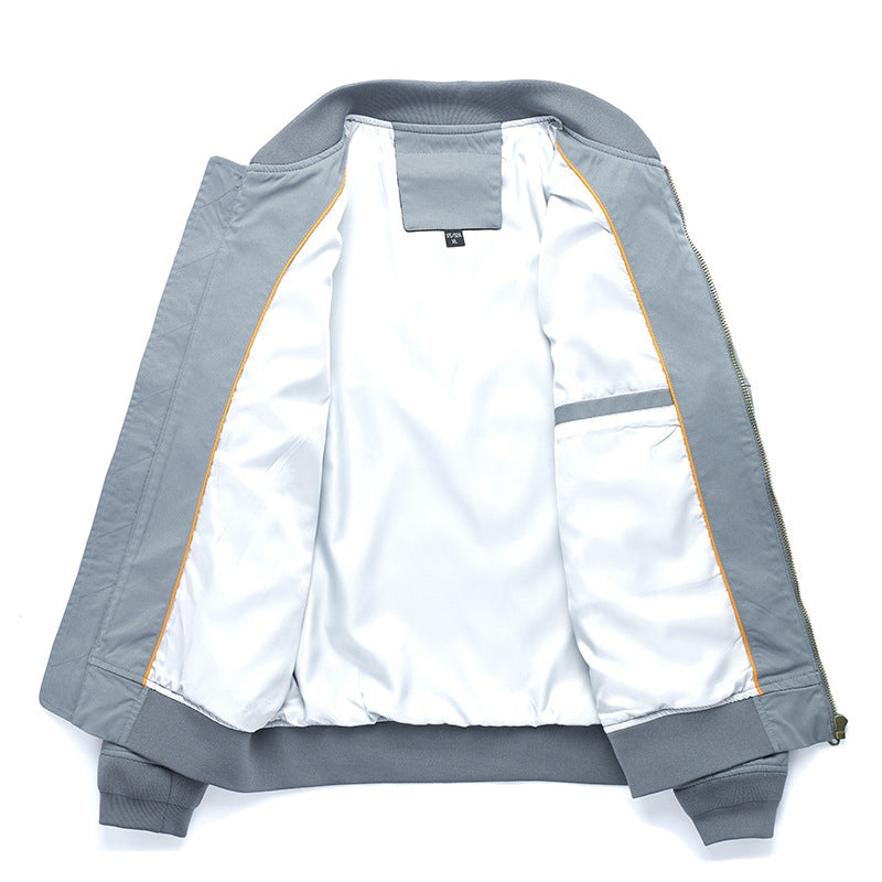 Men's Short-Cut Lightweight Canvas Bomber Jacket in Pilot Cut with Reinforced Shoulder Padding and Hidden Zipper Pockets Chichicherry