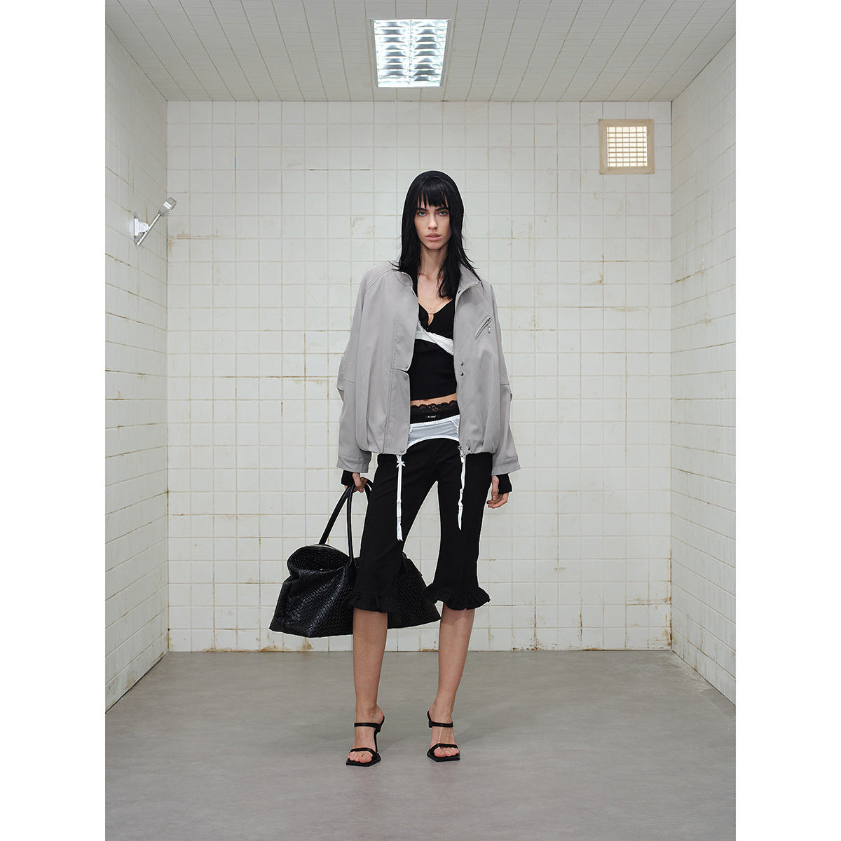 Unisex Short Cut Minimalist Boxy Jacket with High Funnel Neck and Concealed Front Placket Chichicherry