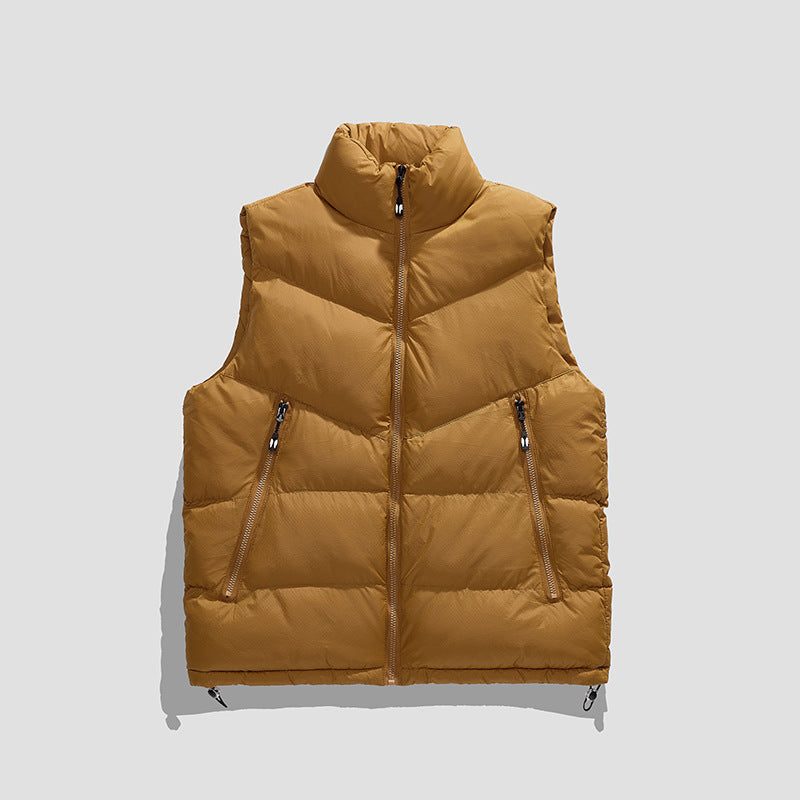 Men's Lightweight Insulated Down Look Vest with High Stand-Up Collar and Wave Quilting Chichicherry