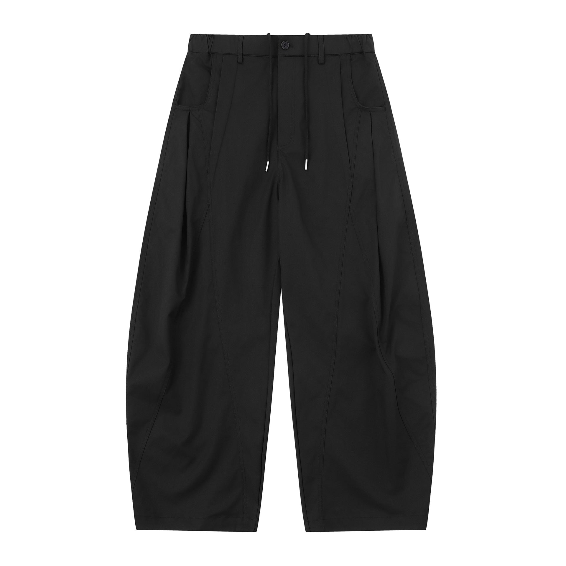 Ladies High-Waist Cropped Cargo Pants with stitched panels and drawstring belt