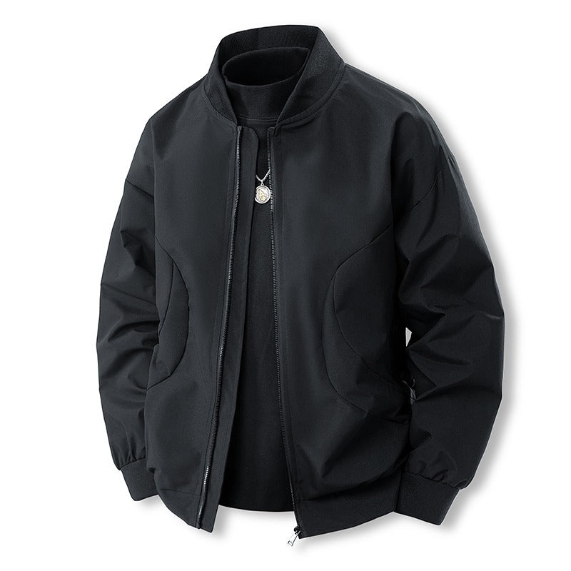 Men's Lightweight Casual Bomber Jacket in Clean Look with Stand Collar and Ribbed Cuffs Chichicherry