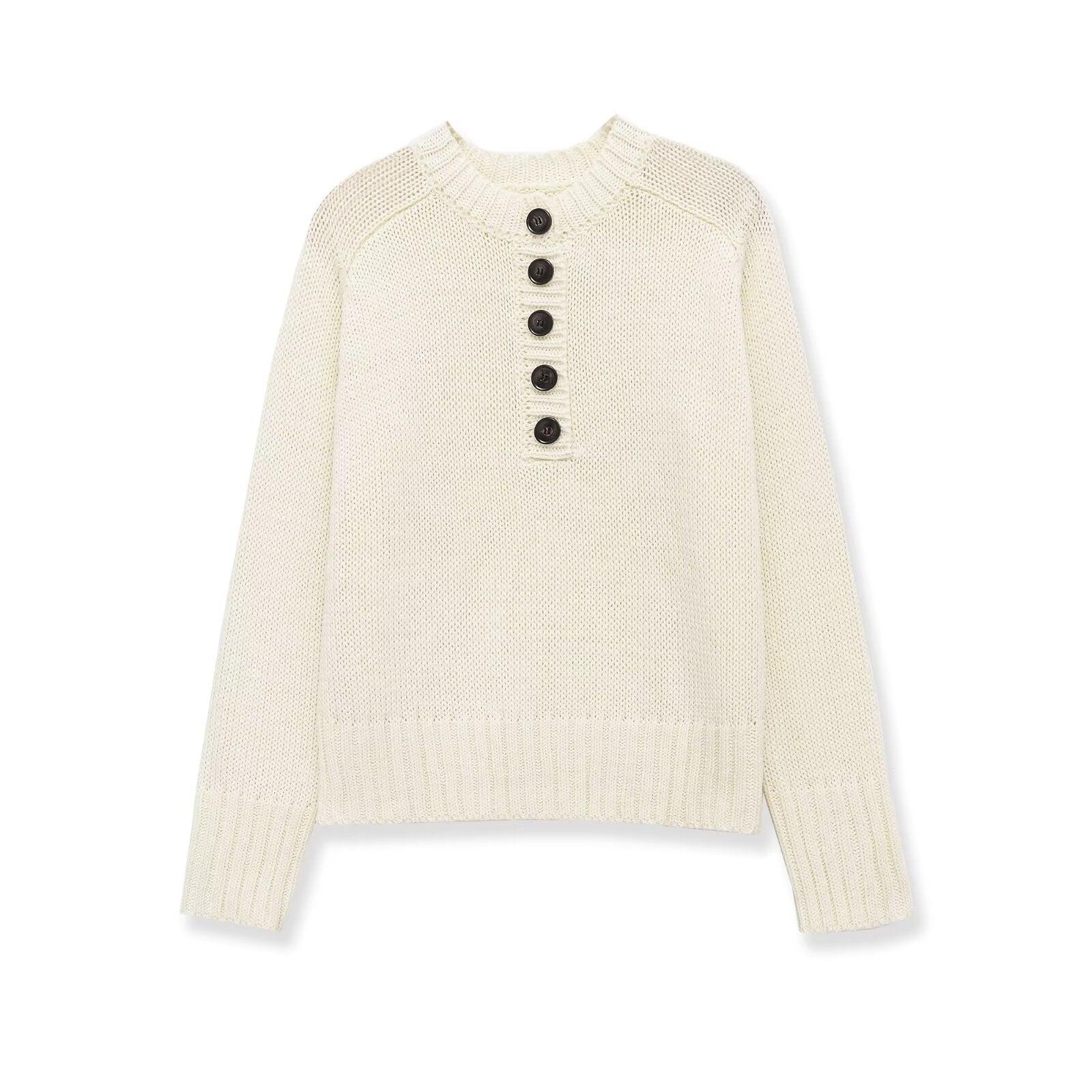Women's chunky knit Henley sweater with wooden buttons and ribbed cuffs Chichicherry