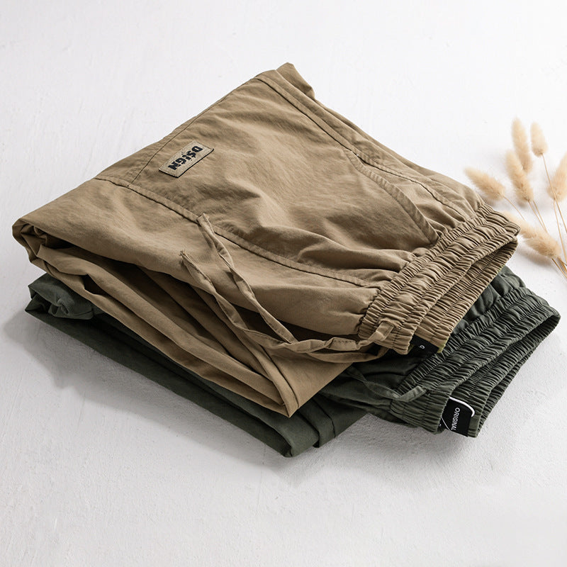 Men's Relaxed Cargo Pants with Elastic Waistband, Drawstring and Versatile Leg Pockets Chichicherry