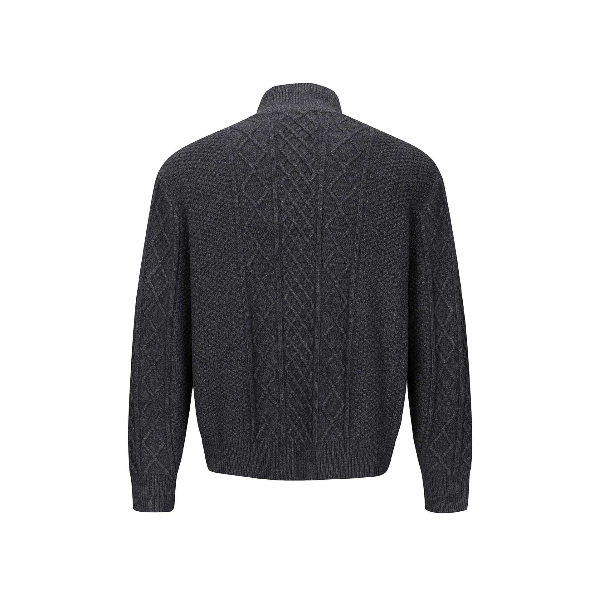 Men's knitted cardigan with cable pattern, standing collar and buttoned front Chichicherry