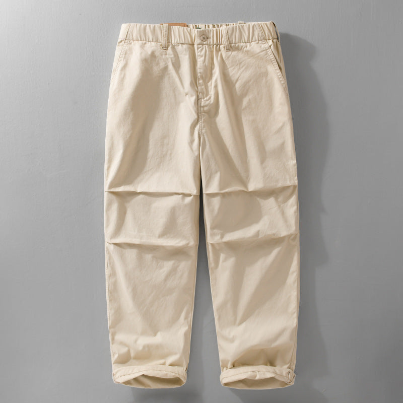 Men's casual chino pants with elastic waistband, drawstring, and tapered leg Chichicherry