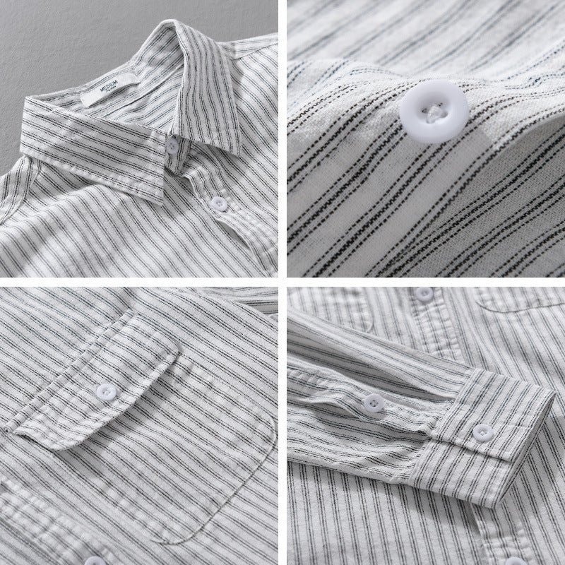 Men's Casual Layering Shirt Jacket in Stripe Relief made of lightweight cotton twill with two flap chest pockets Chichicherry