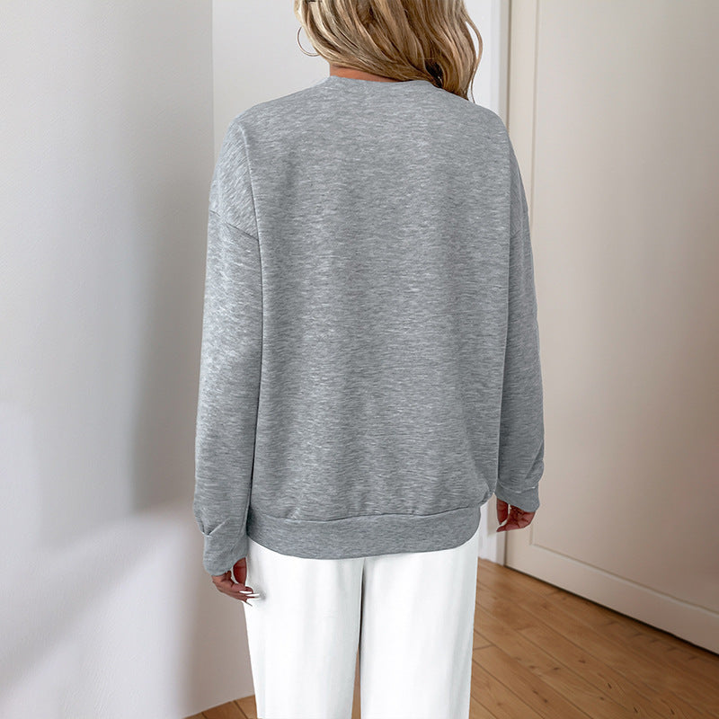 Ladies sweatshirt with sequin V-insert, round neck and casual fit Chichicherry