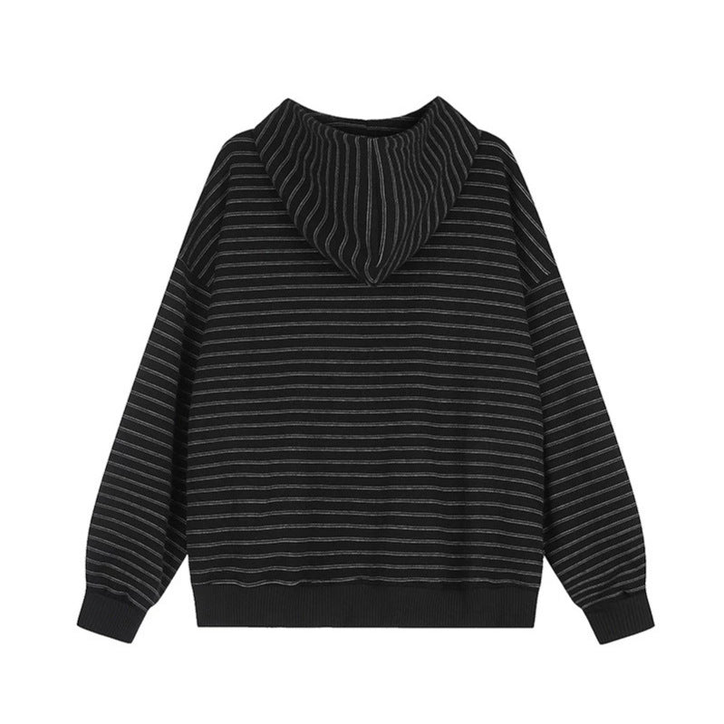 Unisex Hooded Zip Jacket in Oversized Striped Look with Photo Patch Applications Chichicherry