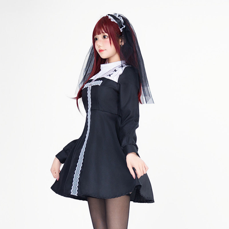 Women Playful Romantic Maid Dress with Ruffles and Bows Chichicherry