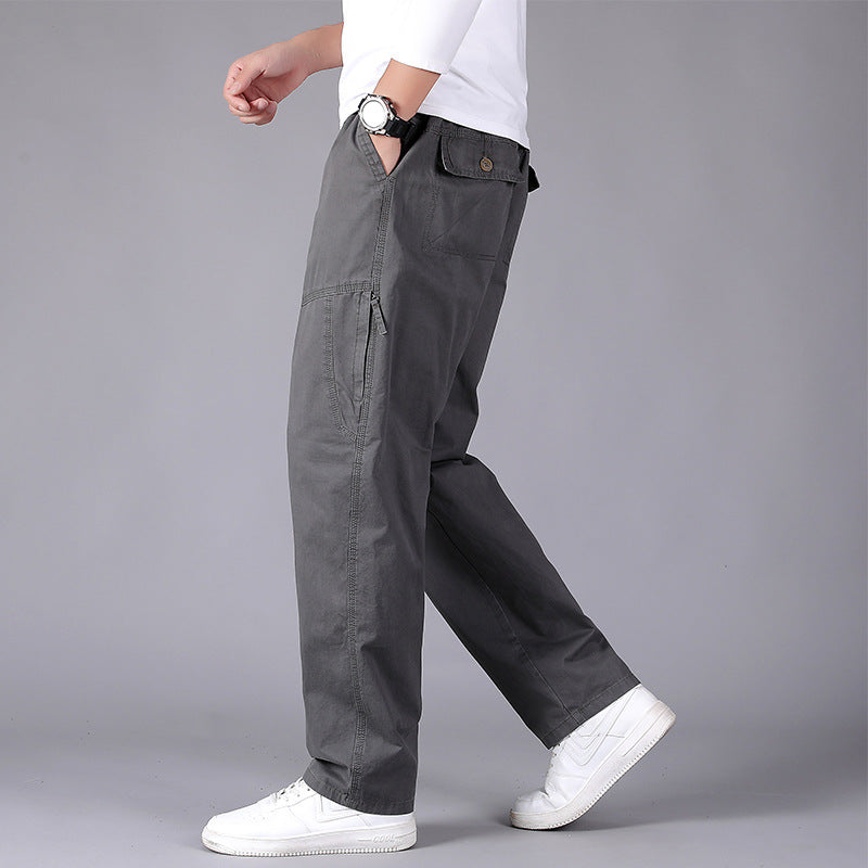 Men's loose-fitting cargo pants with elastic drawstring waistband, knee patches & zip pockets Chichicherry