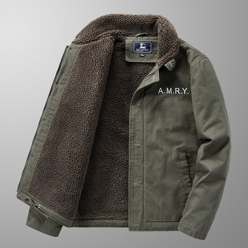 Men's canvas work jacket with Sherpa lining, thermal insulation, and drawstring hem Chichicherry
