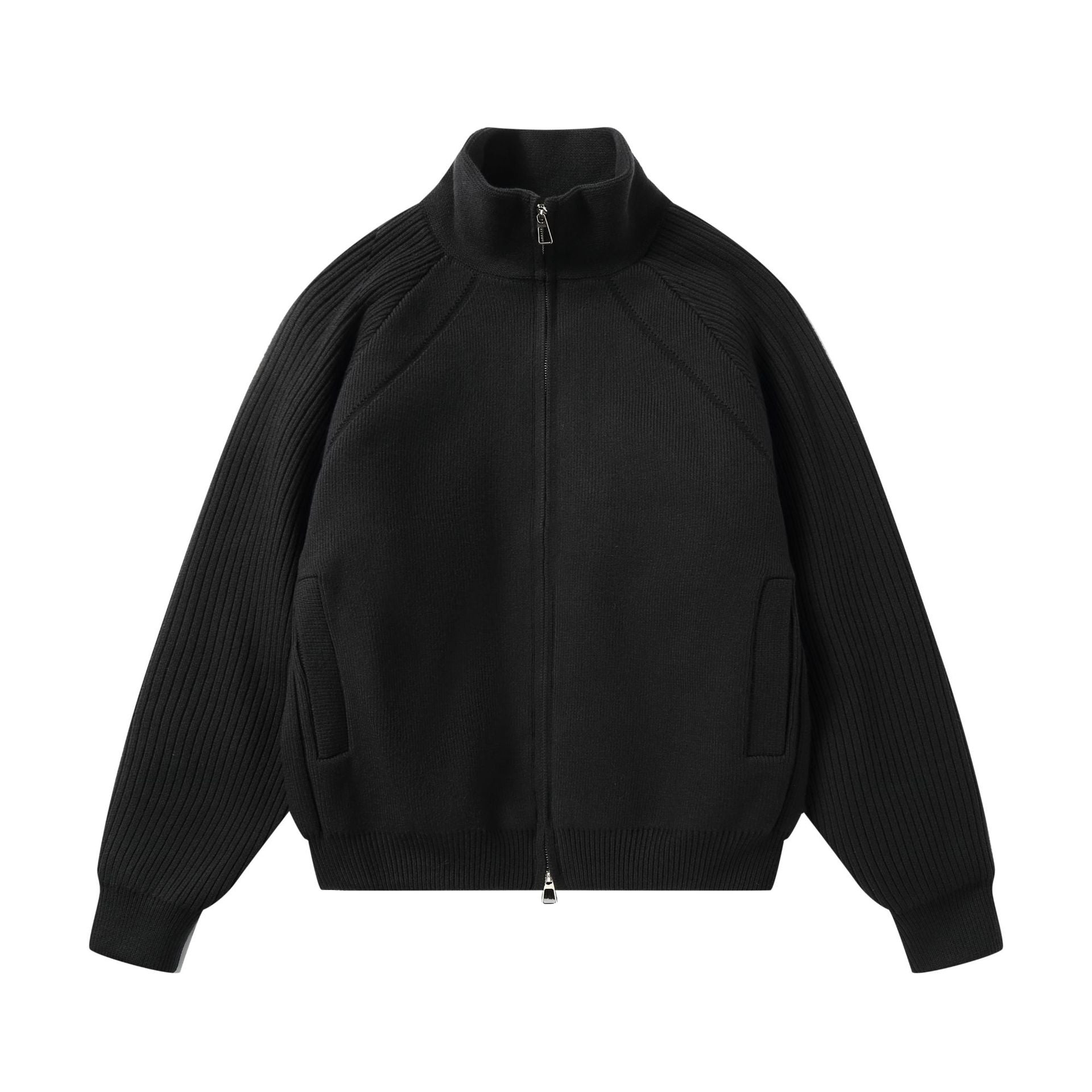 Unisex Knit Zip Jacket with Stand-Up Collar and Ribbed Sleeves Chichicherry