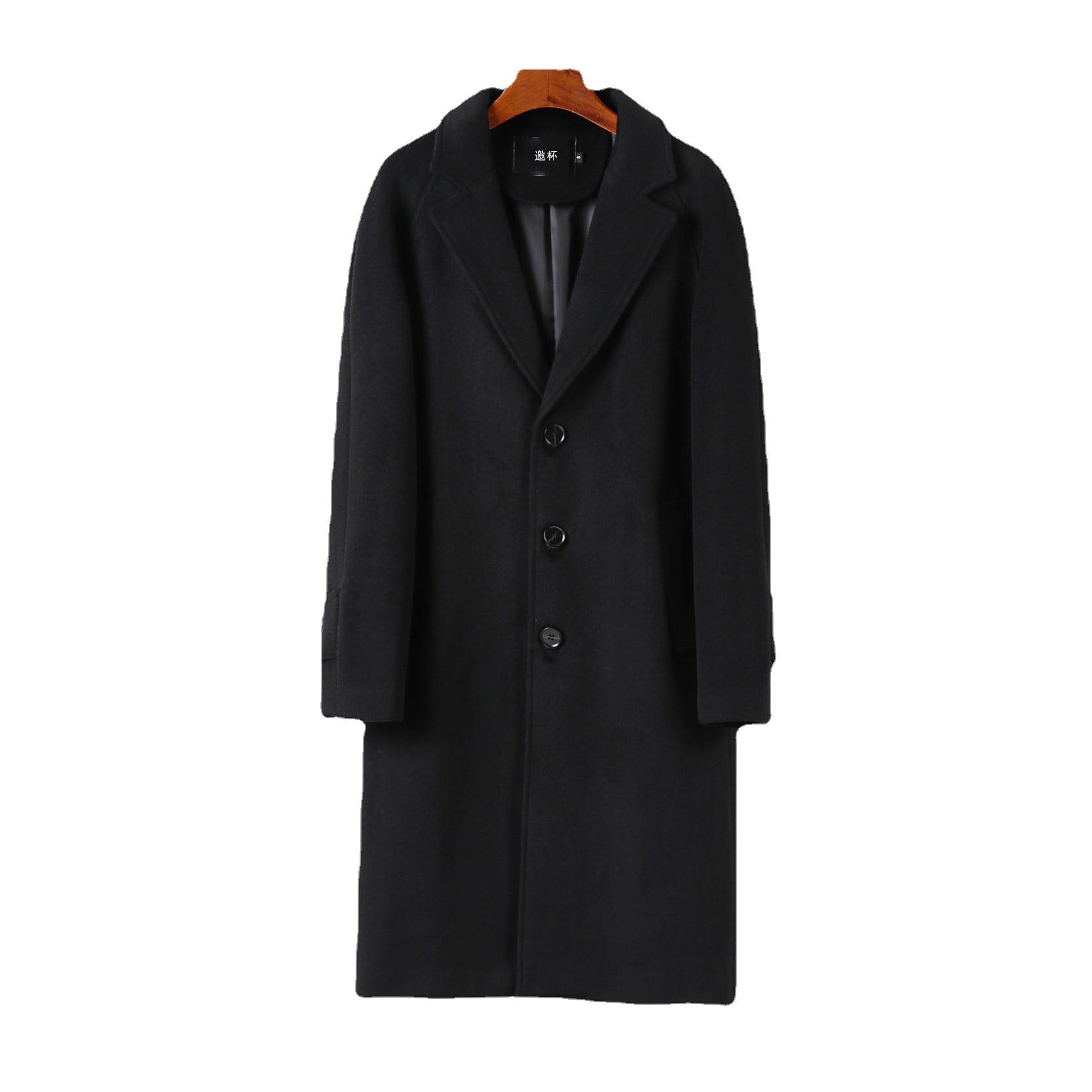 Men's Maxi Length Wool Coat with Clean Cut, Narrow Lapel and Concealed Lining Chichicherry