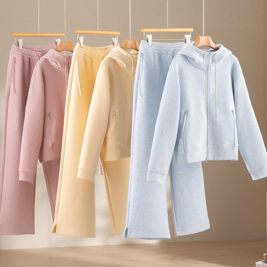 Ladies Wide Highwaist Sweatpants with Drawstring, Side Pockets and Hem Slit Chichicherry